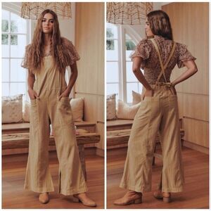 Free People Savannah Overall Jumpsuit Womens XS Tan Sunwashed Boho Romper